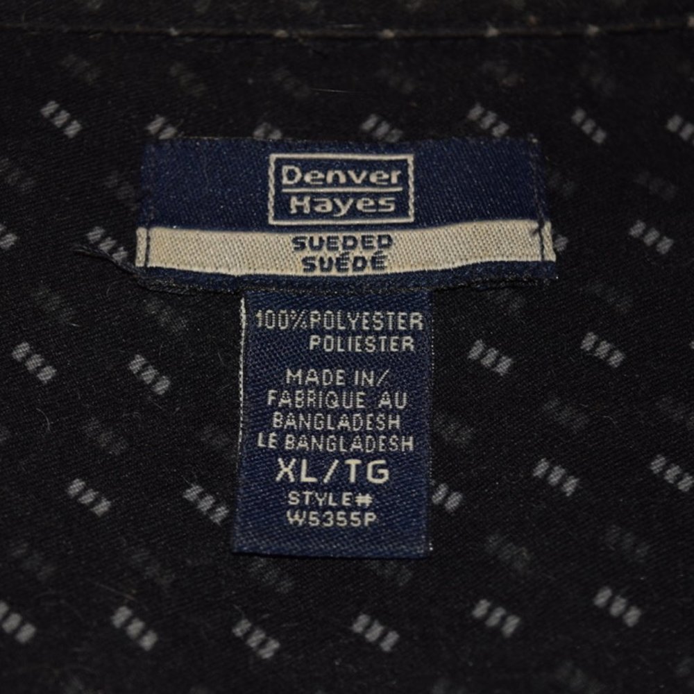 3 for 30 ~ Denver Hayes Button Down Shirt Sueded Fabric Black & Ivory Pattern XL - Picture 2 of 7